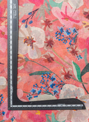 Pure Linen Shades Of Pink Color Floral Digital Print Fabric.