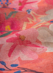 Pure Linen Shades Of Pink Color Floral Digital Print Fabric.