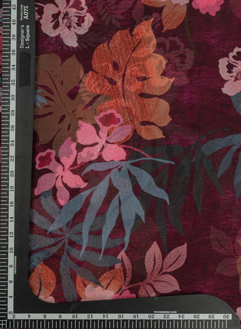 (Pre Cut-1.5 Meter) Pure Chinnon Chiffon Dark Purple Color Floral Digital Print Fabric