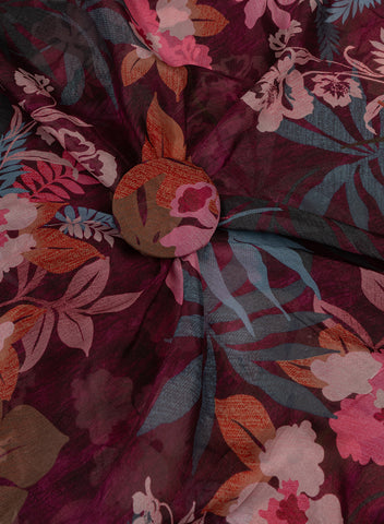 (Pre Cut-1.5 Meter) Pure Chinnon Chiffon Dark Purple Color Floral Digital Print Fabric