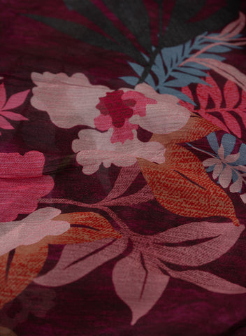 (Pre Cut-1.5 Meter) Pure Chinnon Chiffon Dark Purple Color Floral Digital Print Fabric