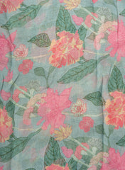 Pure Linen Sky Blue Color Floral Digital Print Fabric.