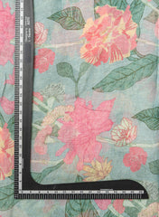 Pure Linen Sky Blue Color Floral Digital Print Fabric.