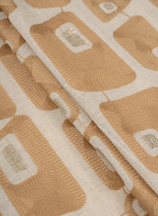 Cotton Flex Off-White Color Camel brown Geometrical Pattern Resham Work Embroidery Fabric.