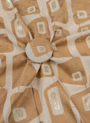 Cotton Flex Off-White Color Camel brown Geometrical Pattern Resham Work Embroidery Fabric.