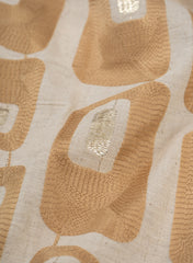 Cotton Flex Off-White Color Camel brown Geometrical Pattern Resham Work Embroidery Fabric.