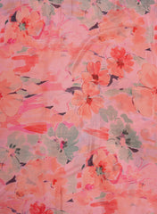 Silk Chinnon Flamingo Pink Color Floral Digital Print Fabric.