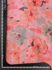 Silk Chinnon Flamingo Pink Color Floral Digital Print Fabric.