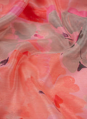 Silk Chinnon Flamingo Pink Color Floral Digital Print Fabric.