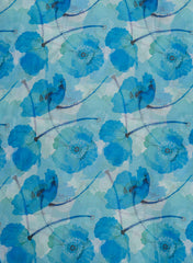 Silk Chinnon Shades Of Blue Color Floral Digital Print Fabric.