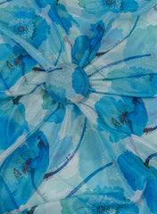 Silk Chinnon Shades Of Blue Color Floral Digital Print Fabric.