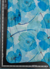 Silk Chinnon Shades Of Blue Color Floral Digital Print Fabric.