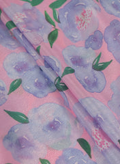 Silk Chinnon Shades Of purple Floral Digital Print Fabric.