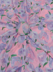 Silk Chinnon Shades Of purple Floral Digital Print Fabric.