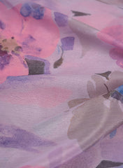 Silk Chinnon Shades Of purple Floral Digital Print Fabric.