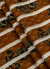 Pure Cotton Cambric Dark Mustad Color Resham work Embroidery Fabric.