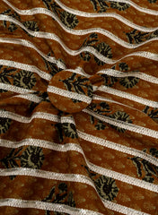 Pure Cotton Cambric Dark Mustad Color Resham work Embroidery Fabric.