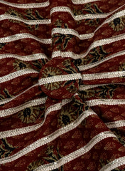 Pure Cotton Cambric Brown Color Resham work Embroidery Fabric.