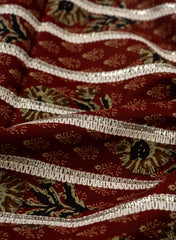 Pure Cotton Cambric Brown Color Resham work Embroidery Fabric.