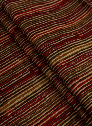 (Pre Cut -1 Meter) Pure Cotton Cambric Brown Color Stripes Block Print Fabric