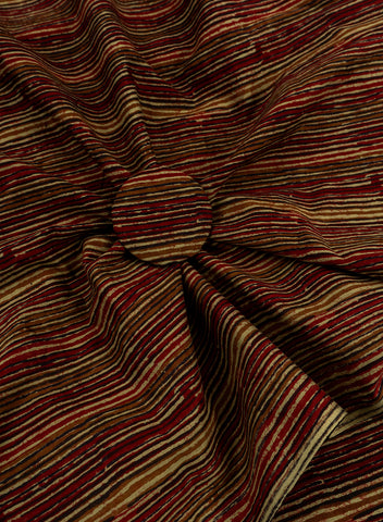 (Pre Cut -1 Meter) Pure Cotton Cambric Brown Color Stripes Block Print Fabric