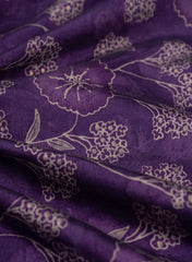 Modal Chanderi Purple Color Floral kalamkari Screen Print Fabric With Foil