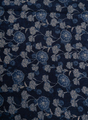 Modal Chanderi Navy Blue Color Floral kalamkari Screen Print Fabric With Foil