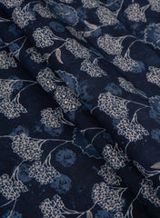 Modal Chanderi Navy Blue Color Floral kalamkari Screen Print Fabric With Foil