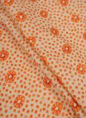 Pure Cotton Cambric Orange Color Bandhani Screen Print Fabric.