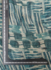 Pure Linen Teal Blue Color Geometrical Digital Print Fabric.