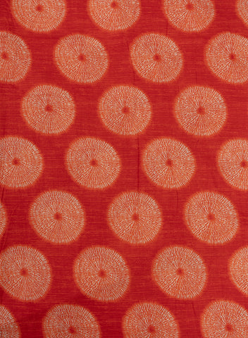 (Pre Cut -2.5 Meter) Pure Cotton Cambric Red Color Geometrical Pattern Screen Print Fabric.