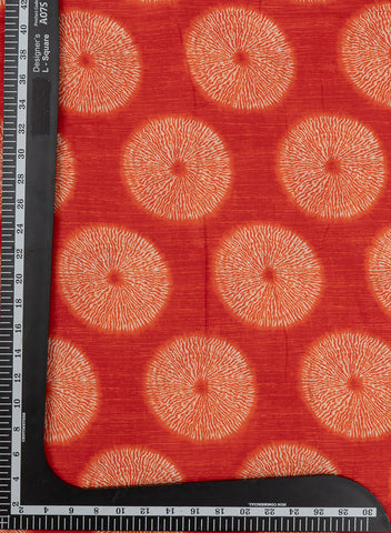 (Pre Cut -2.5 Meter) Pure Cotton Cambric Red Color Geometrical Pattern Screen Print Fabric.