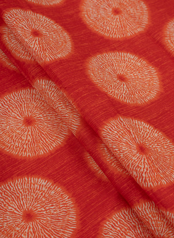 (Pre Cut -2.5 Meter) Pure Cotton Cambric Red Color Geometrical Pattern Screen Print Fabric.