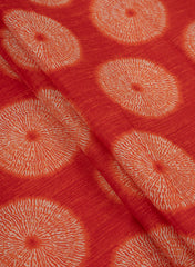 Pure Cotton Cambric Red Color Geometrical Pattern Screen Print Fabric.