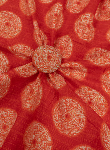(Pre Cut -2.5 Meter) Pure Cotton Cambric Red Color Geometrical Pattern Screen Print Fabric.
