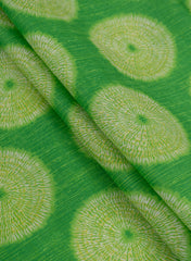 Pure Cotton Cambric Green Color Geometrical Pattern Screen Print Fabric.