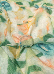 Pure Linen Shades Of Green Color Floral Digital Print Fabric.