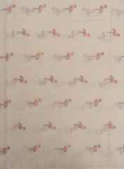 Pure Cotton Cambric Off-White Color Flamingo Bird Resham work Embroidery Fabric.