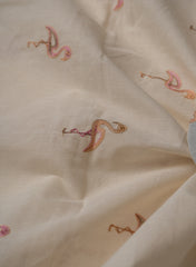 Pure Cotton Cambric Off-White Color Flamingo Bird Resham work Embroidery Fabric.