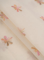 Pure Cotton Cambric Off-White Color Animal Resham work Embroidery Fabric.