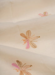 Pure Cotton Cambric Off-White Color Animal Resham work Embroidery Fabric.