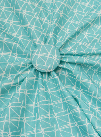 (Pre Cut-1 Meter) Pure Cotton Cambric Sky Blue Color Geometrical Pattern Screen Print Fabric.