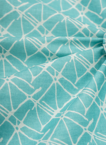 (Pre Cut-1 Meter) Pure Cotton Cambric Sky Blue Color Geometrical Pattern Screen Print Fabric.