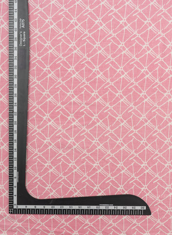 (Pre Cut-2Meter) Pure Cotton Cambric Light Pink Color Geometrical Pattern Screen Print Fabric.