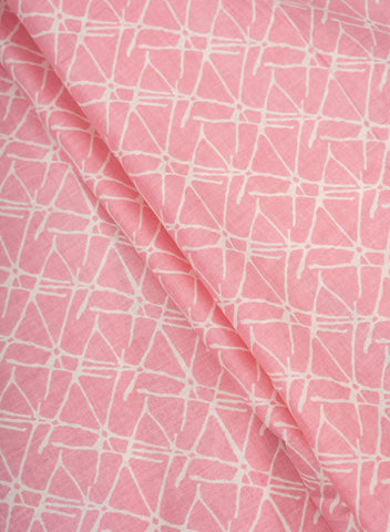 (Pre Cut-2Meter) Pure Cotton Cambric Light Pink Color Geometrical Pattern Screen Print Fabric.