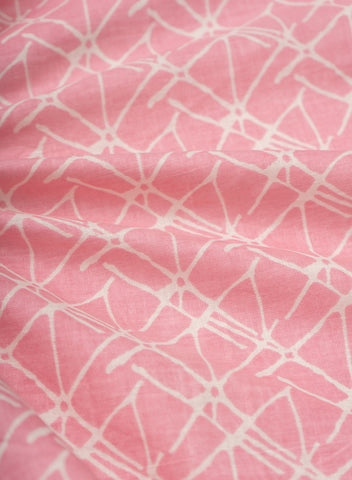 (Pre Cut-2Meter) Pure Cotton Cambric Light Pink Color Geometrical Pattern Screen Print Fabric.