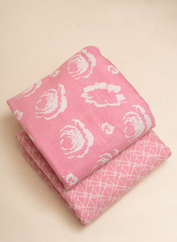 (Pre Cut-2Meter) Pure Cotton Cambric Light Pink Color Geometrical Pattern Screen Print Fabric.