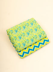 Pure Cotton Cambric Mix And Match Neo Green Color Block Print Fabric.