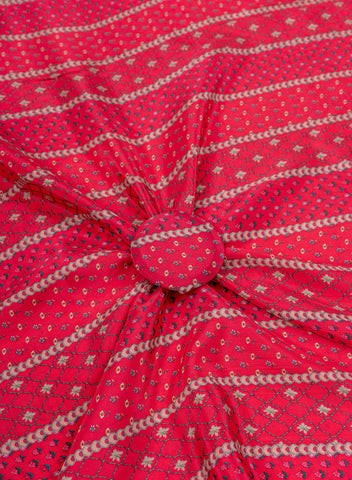 (Pre Cut-1 Meter) Pure Crepe Magenta Color Floral Pattern Hybrid Print Fabric.