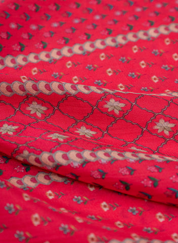 (Pre Cut-1 Meter) Pure Crepe Magenta Color Floral Pattern Hybrid Print Fabric.